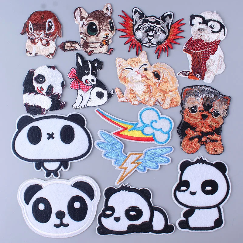 Мультфильм DIY Животные патч утюжок на патчи Милая панда Собака Тигр вышитые для