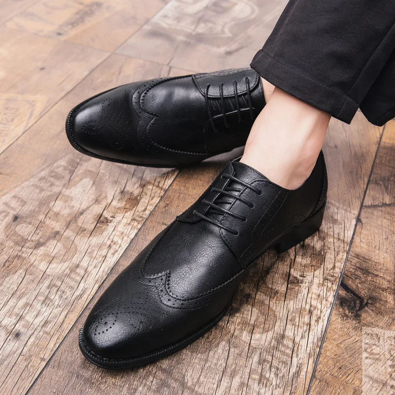 

Big Size Pointed Toe Men Shoes Fashion Lace-up Formal Shoes Business Leather Footwear Male British Style Office Footwear