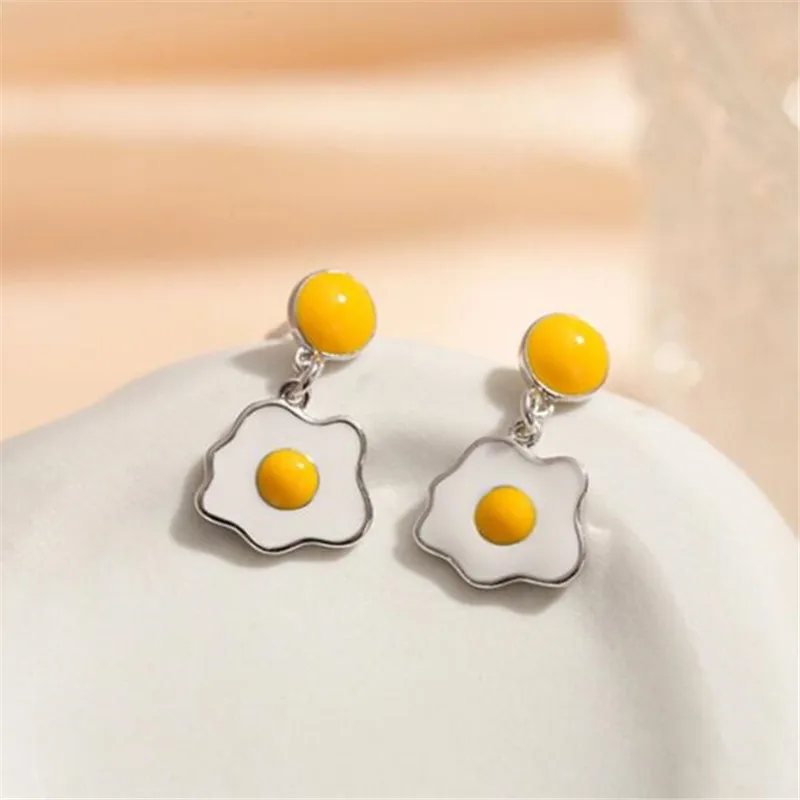 

Creativity Design 925 Sterling Silver Drip Glaze Poached Egg Stud Earrings For Women Girl Cute Fine Jewelry Pendientes E007
