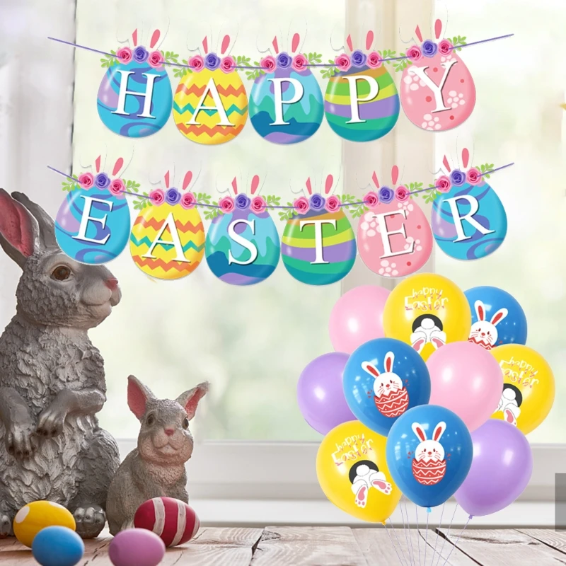 

Paper Happy Easter Banners for Fireplace With Assorted 12'' Latex Balloons Party 69HF