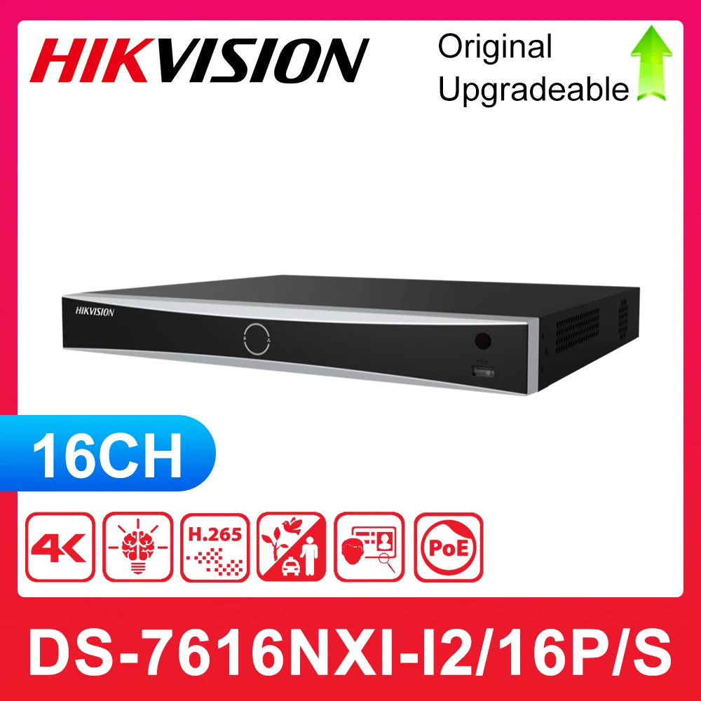 

Hikvision 4K AcuSense NVR DS-7616NXI-I2/16P/S 12MP 16CH POE H.265+ 2SATA CCTV Video Recordere For IP Camera Security System