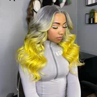 Парики из натуральных волос серебристо-желтого цвета с эффектом омбре, HD парики на шнурке, волнистые, выщипанные, с эффектом омбре, серые, Т-образные, отбеленные узелки