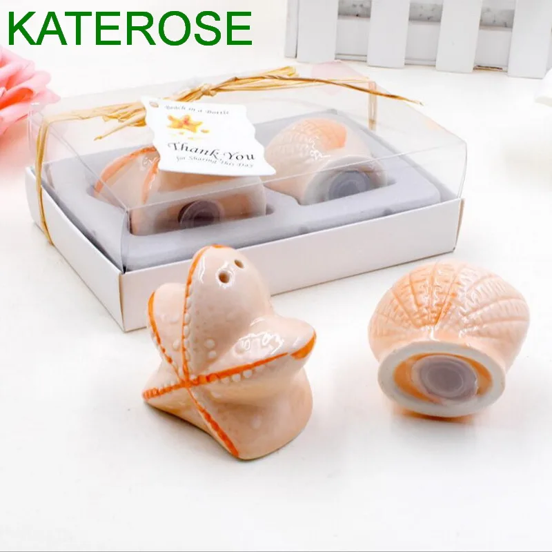 6 комплектов Изысканная керамическая Seashell& Starfish Солонка и перец шейкеры пляжная тематика Свадебная вечеринка раздаточный материал для гостей