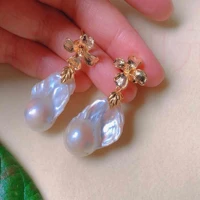 fashion natural white baroque pearl 18k gold ear stud gift fools day aquaculture party beautiful valentines day cultured