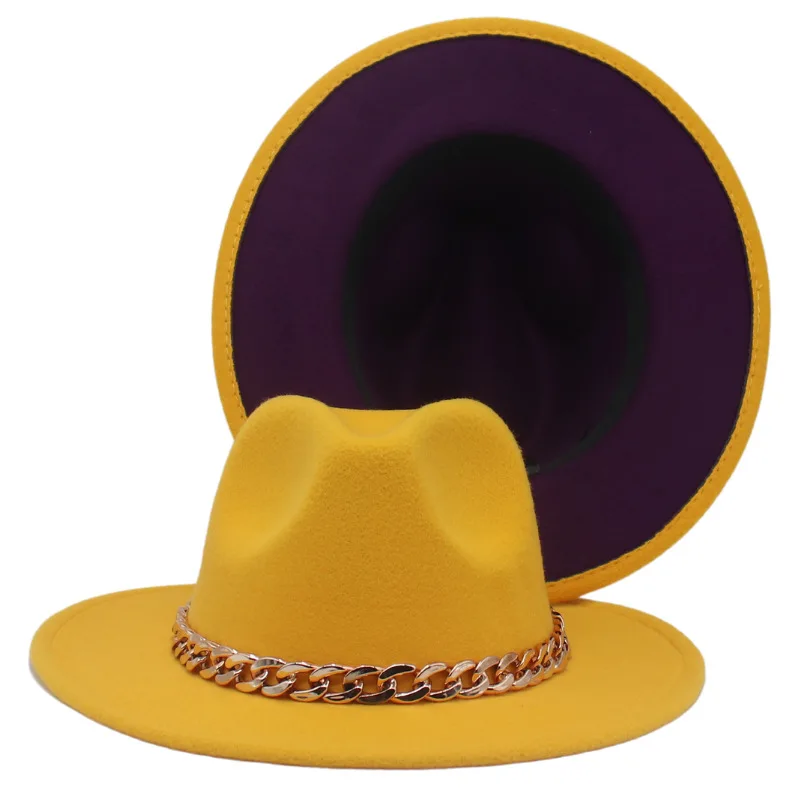 Шляпа фетровая унисекс двусторонняя с золотистой цепочкой для церкви белого