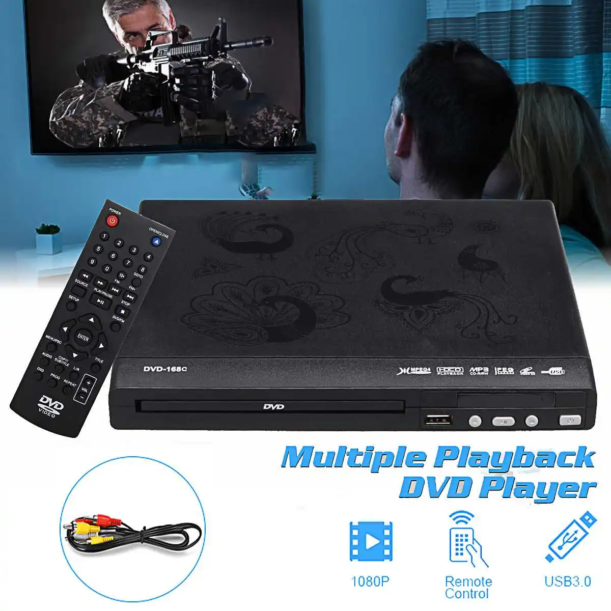 

Многофункциональный DVD-плеер 1080P Full HD USB 2,0 3,0, мультимедийный цифровой DVD-плеер с поддержкой ТВ, HDMI, CD, SVCD, MP3
