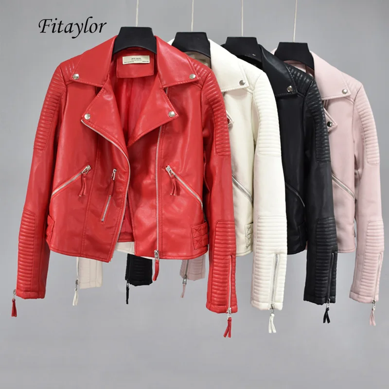Fitaylor Женская Осенняя куртка из искусственной кожи с отложным воротником и