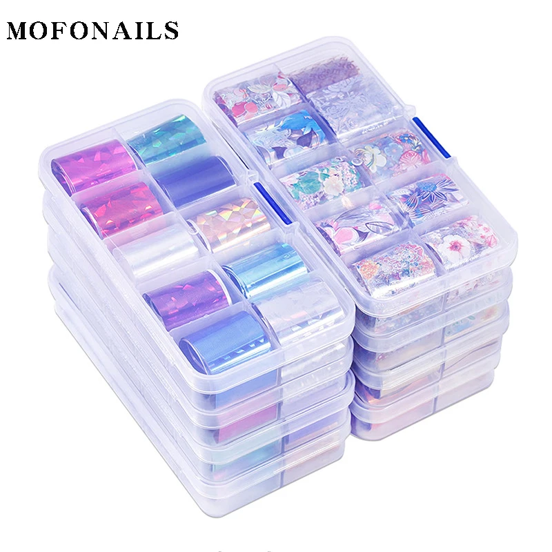 

10Rolls/box Transfer Foil Holographic 10 Designs Sliders Starry Glass Paper Flash For Decoration Nailart Tips Manicure Sticker #