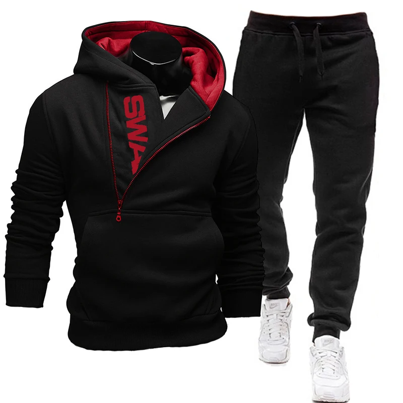 

2021 Tracksuit Men 2 Pieces Set Sweatshirt + Sweatpants Sportswear Zipper Hoodies Casual Mens Clothing Ropa Hombre Size M-3XL