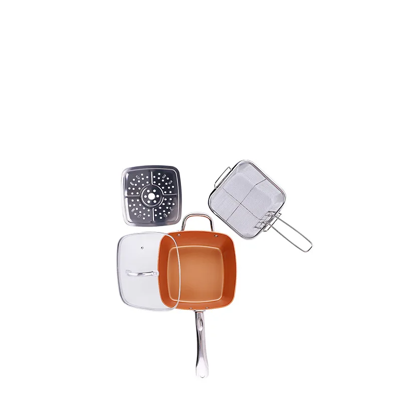 

4 pcs/set Frying Pan Copper Cookware Ceramic Induction Skillet Induction Nonstick Cooking Oven Dishwasher Safe Square Pot Set N