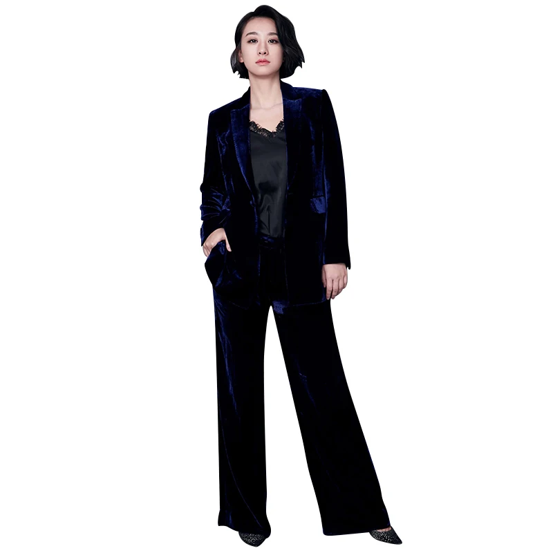 

Бархатный женский костюм, Модный облегающий офисный женский костюм, костюм из двух предметов, блейзеры, брюки с широкими штанинами, женские ...