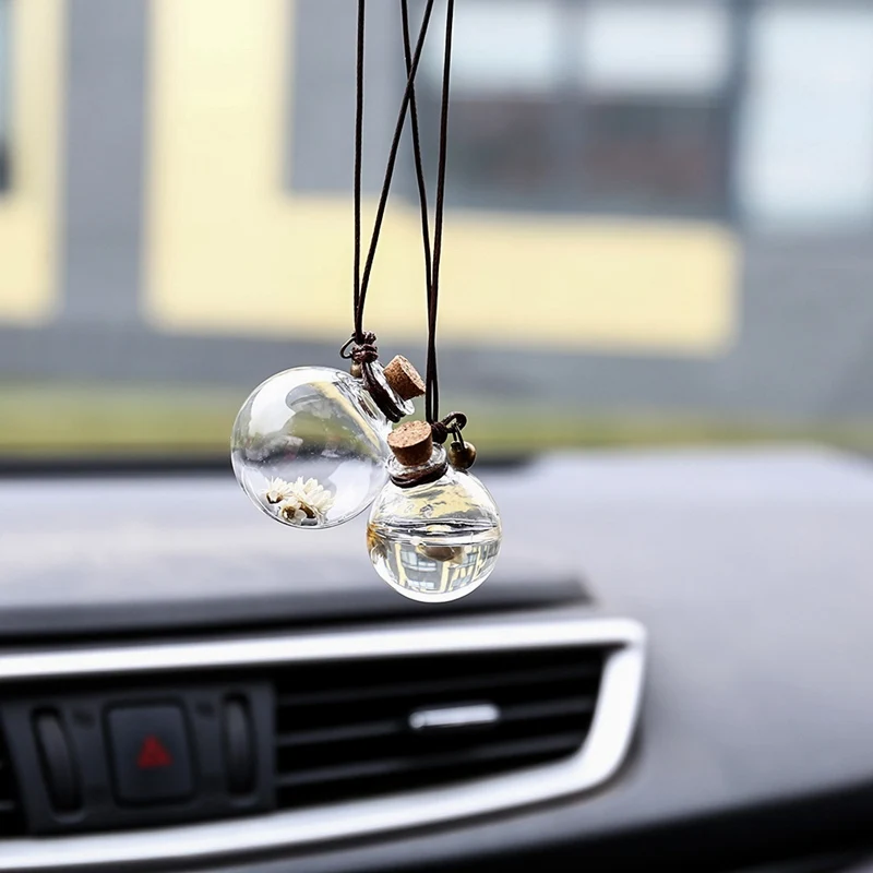 Car Empty Hanging Bottle Perfume Bottle for Essential Oils Perfume Pendant Auto Ornament with Flower Air Freshener Car-styling