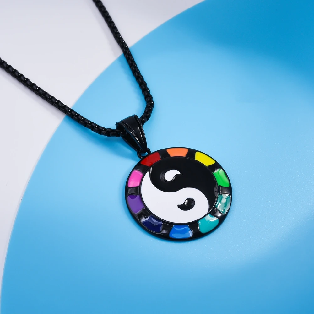 

Colorful Round Yinyang Tai Chi Round Pendant Necklace Quality Adjustable Chain Necklaces Jewelry Accessories for Women Kids
