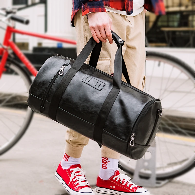 구매 스포츠 체육관 가방 남성 피트니스 훈련 가방 야외 PU 핸드백 휴대용 신발 구획 토트 여행 수영 라운드 버킷 Blosa