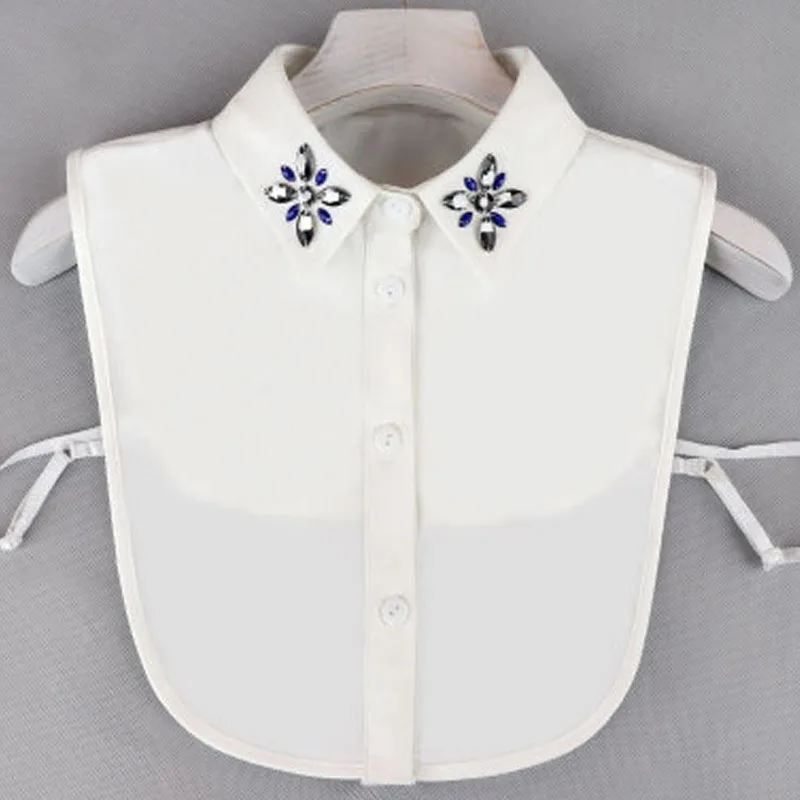 

Fashion Women White Shirts Shiny Detachable Fake Collar Chiffon Flowers Lapel Blouse Pretty Formal Dress False Collars Woman