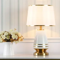 OURFENG Table Lamp White Ceramic Contemporary Design Desk Light Home LED Decorative For Living Room Office Bedroom