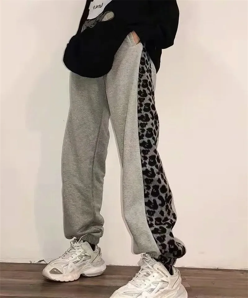 

2021 Harajuku Stripe Leopard Print Pant Mujer Pantalones Vintage Joggers Women Fashion Pockets Female Trousers
