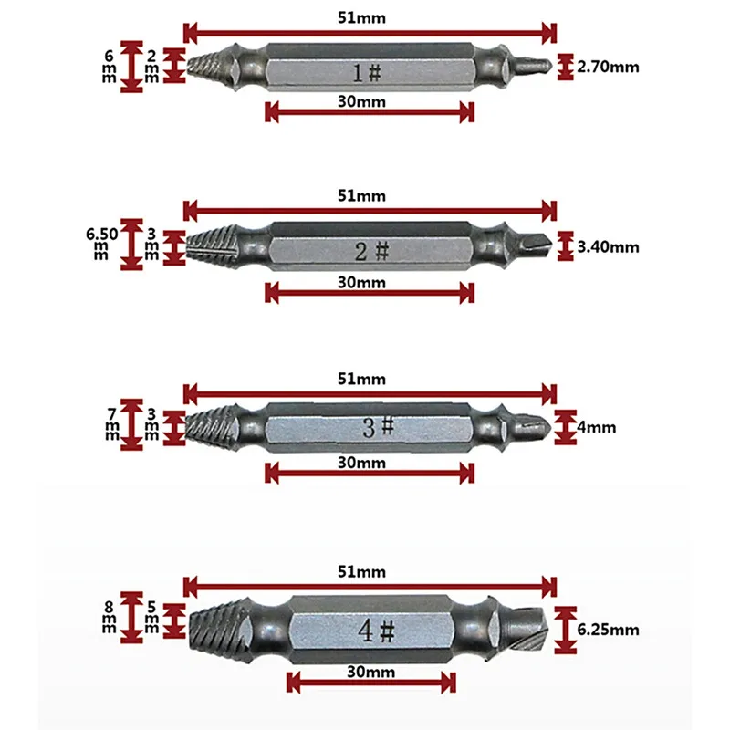 4 шт. поврежденный винт Φ двойная боковая дрель сломанный удалитель болтов