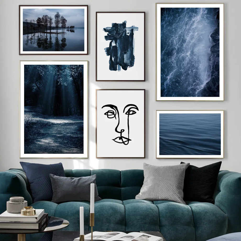 

Abstract Line Face Forest Lake Sea Waves Wall Art Canvas Painting Nordic Posters And Prints Wall Pictures For Living Room Decor
