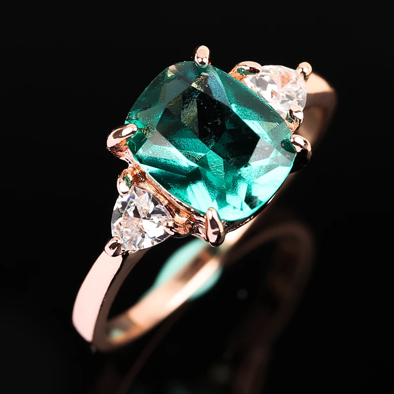

Fashion Green Crystal Stone Rings for Women Classic Wedding Anniversary Party Accessories Rose Gold Color Finger Ring Jewelry