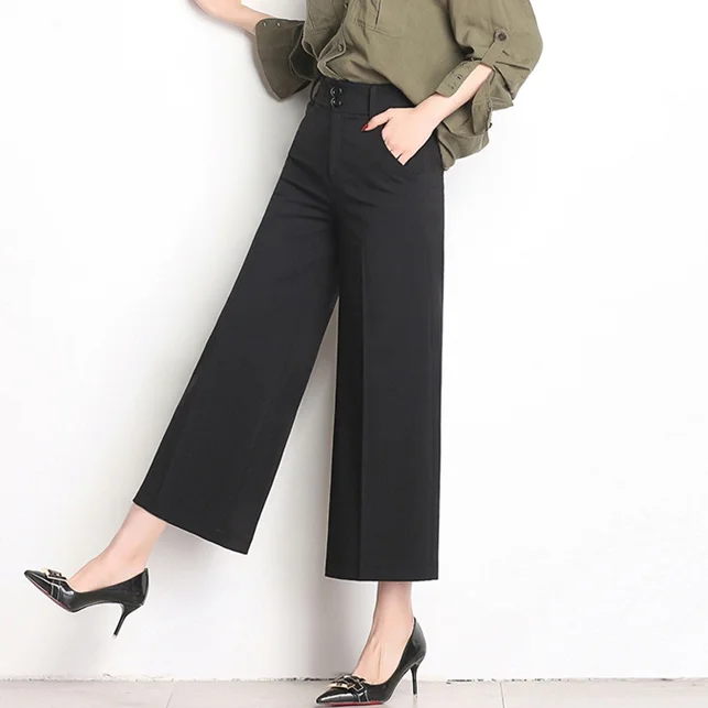 Брюки женские укороченные с широкими штанинами брендовые свободные тонкие брюки