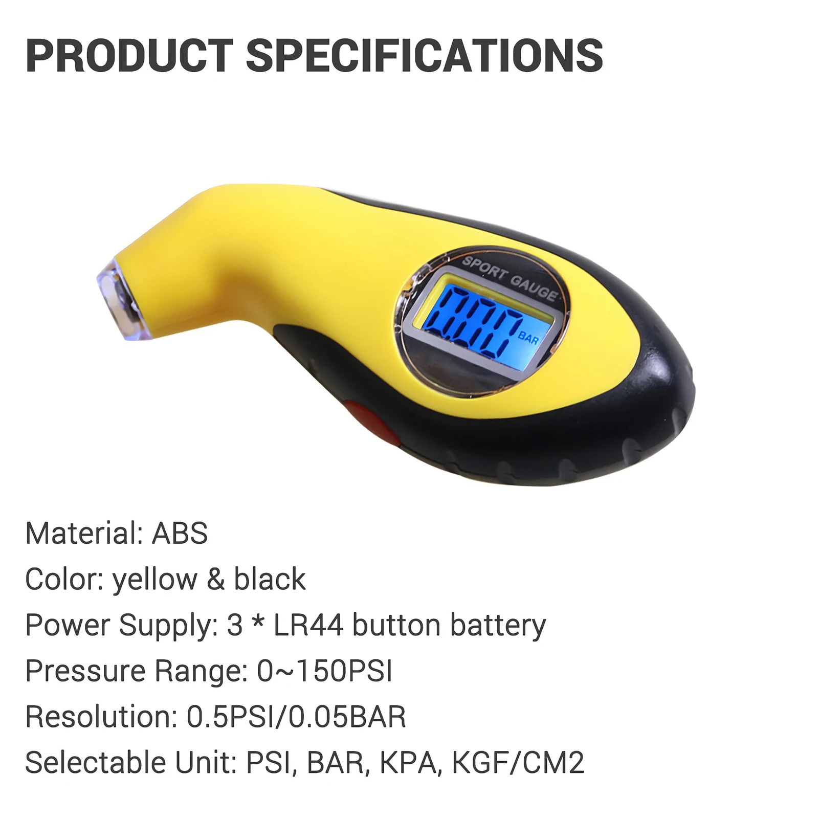 Цифровой манометр для шин 0 ~ 150 PSI 4 единицы переключаемый Высокоточный
