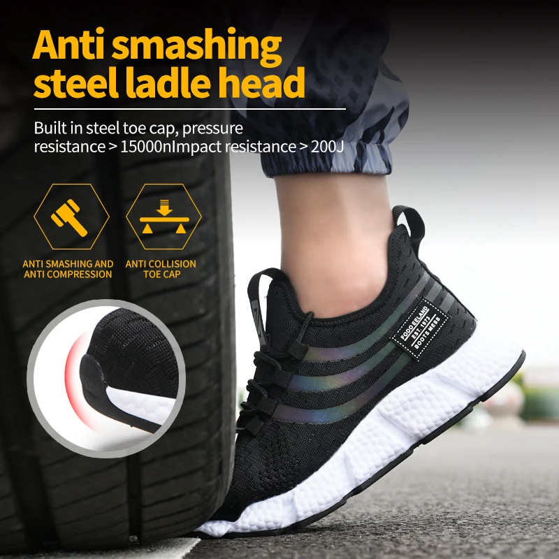New Exhibition Men Safety Shoes Anti-puncture Work Boots Anti-smash Safety Sneakers Men's Outdoor Breathable Mesh Steel Toe Shoe