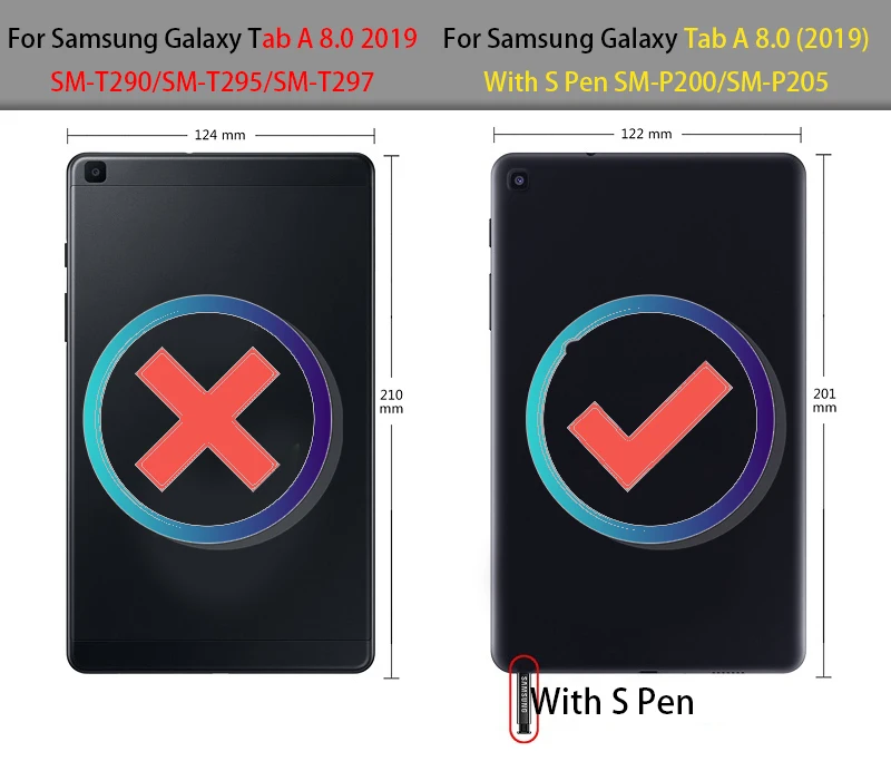 Ультратонкий 3 сложения чехол для Samsung Galaxy Tab A 8 0 дюймов 2019 S ручка Твердый SM-P200 SM-P205