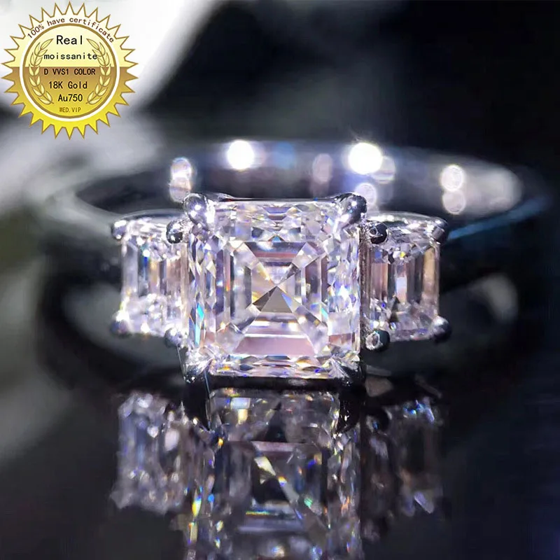 Твердые 18K золота 1.5ct муассанит кольцо с бриллиантом D Цвет VVS национальными