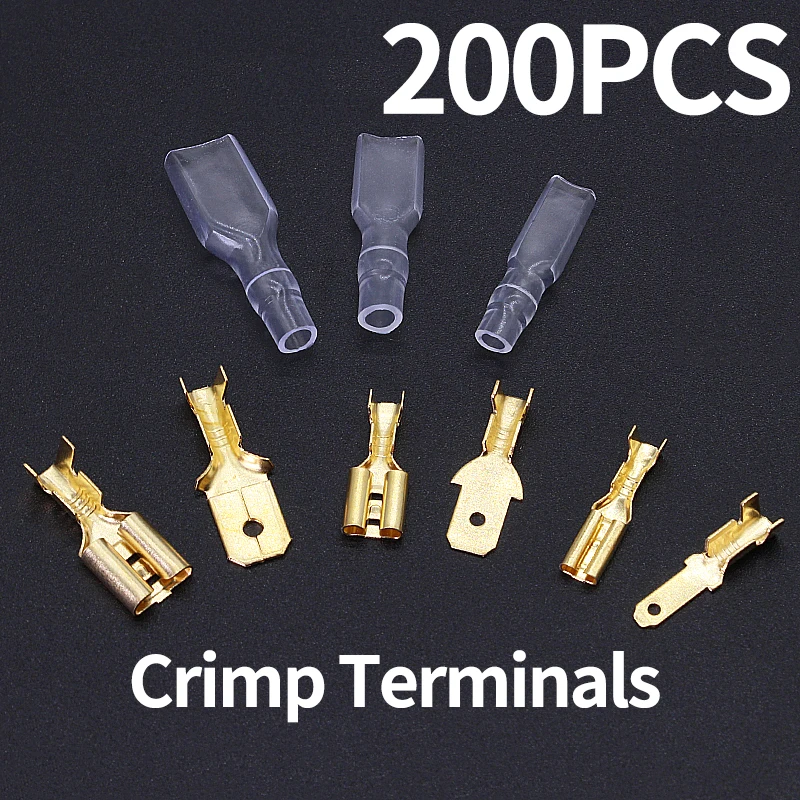 

200PCS/50Pairs Female Male Spade Crimp Terminals Sleeve Wire Wrap Connector for 22-16 AWG 0.5mm2-1.5mm2 2.8mm 6.3mm 4.8mm