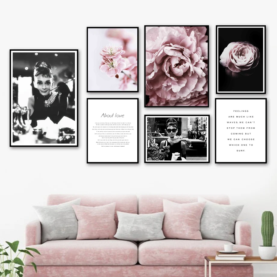 

Pink Rose Flower Vintage Movie Star Quote Nordic Posters And Prints Wall Art Canvas Painting Wall Pictures For Living Room Decor