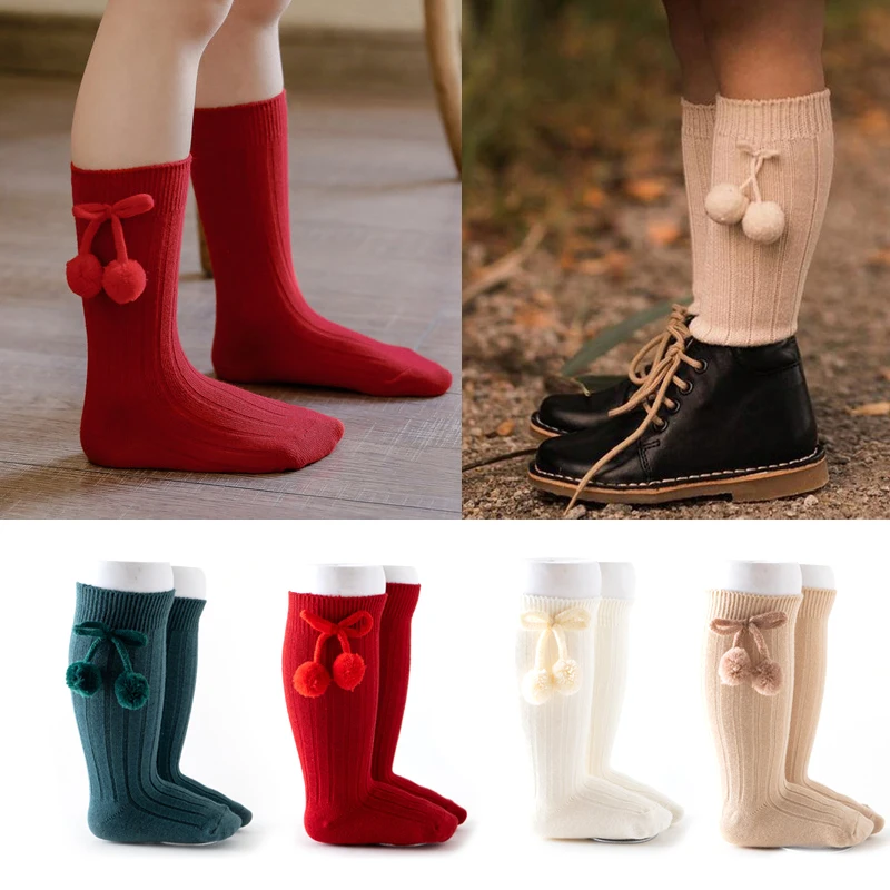 

Pompom Baby Socks for Children Knit Newborn Socks for Girls Autumn Winter Kids Socks Baby Boy Accessories New Born Items