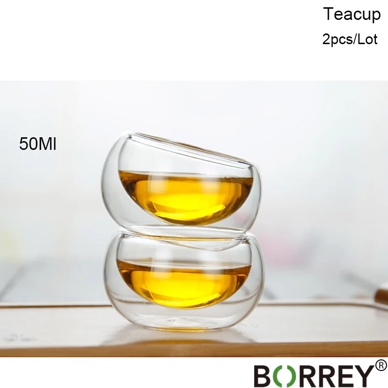 BORREY термостойкий стеклянный чайник с двойными стенками Стеклянная чайная чашка прозрачный чайник для заваривания чая Infuser Qolong чайный чайник с разными вкусами - Цвет: 2Pcs Teacup