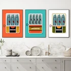 Картины из олова сардины в жестяной холсте в стиле ретро, классика 1960s, Минималистичная кухня, настенная фотография, кухня, домашний декор