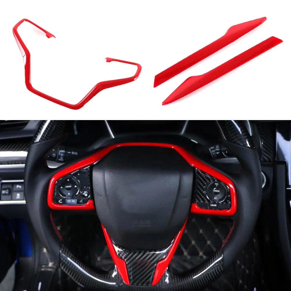 Декоративная накладка на рулевое колесо 3 шт. красная ABS для Honda Civic 10th 2016 2017