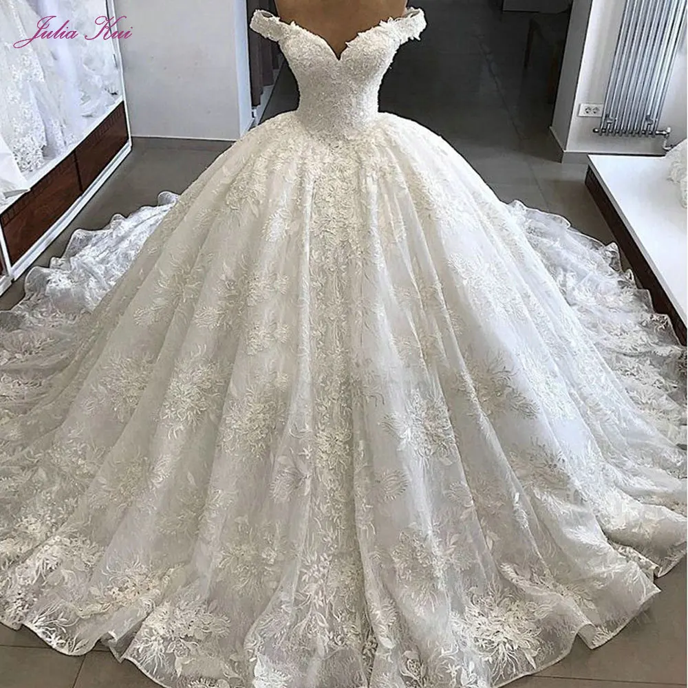 Julia Kui Luxuries Gorgeous Ball Gown Wedding Dresses Off The Shoulder Princess With Count Train Bride Dress