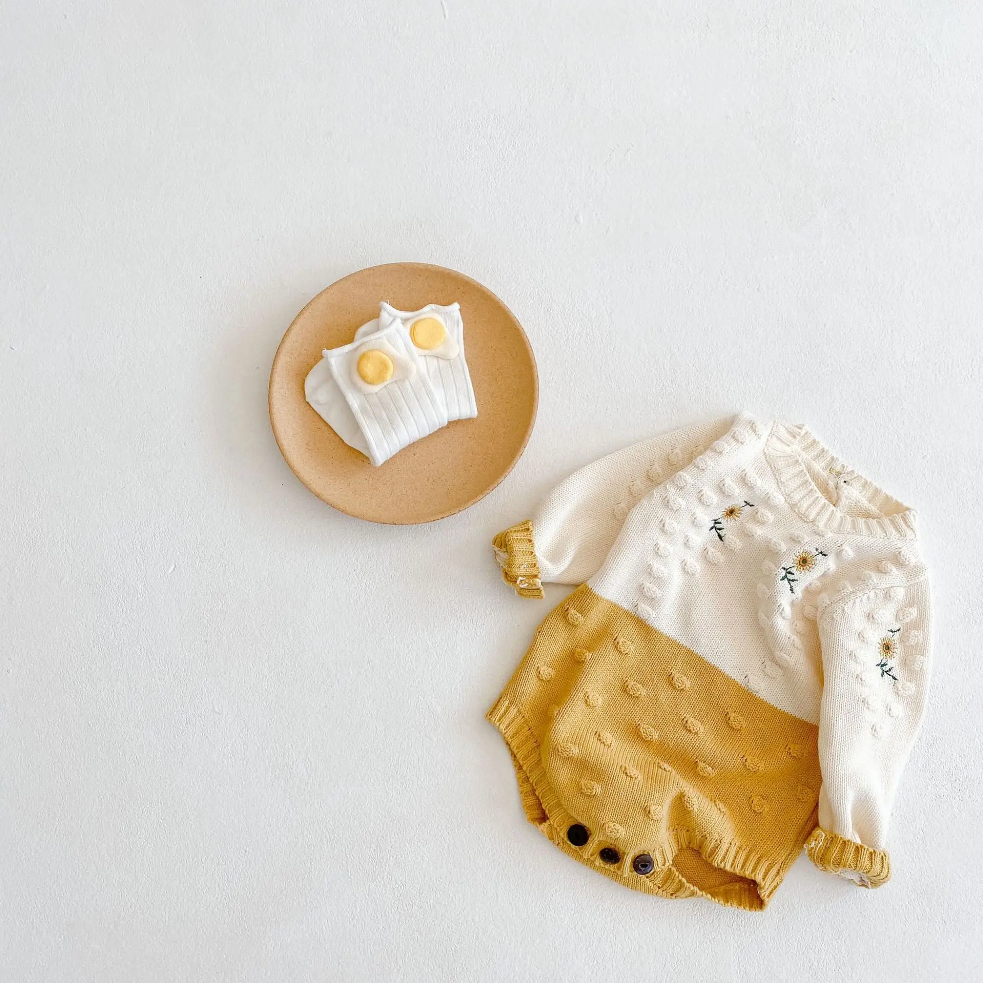 Spring Baby Girl Rompers Girl Long Sleeves Knit Sunflower Embroider Rompers Autumn Baby Girl Newborn Rompers Clothes bamboo baby bodysuits	