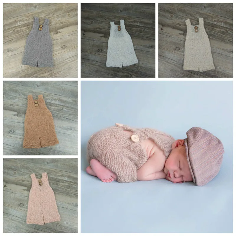 Accesorios de fotograf&iacute;a para beb&eacute;s, peleles de Mohair suaves tejidos a mano con botones, ropa de fotograf&iacute;a para reci&eacute;n nacidos, accesorios para fotos-0