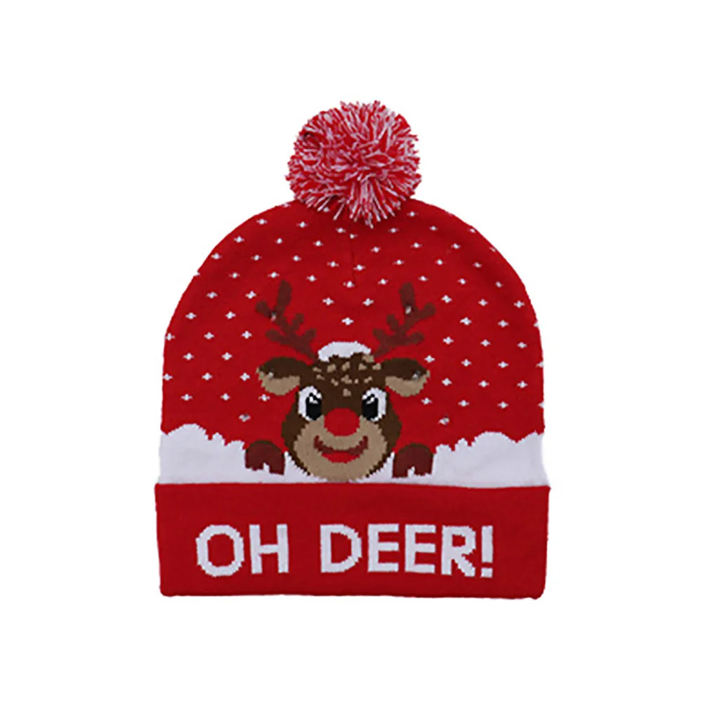 Рождественские шапки с красочным Светодиодный светильник, мягкая теплая вязаная шапка Санта-Клауса, снеговика, оленя, Рождественская шапка для взрослых и детей, праздничная шапка, Декор