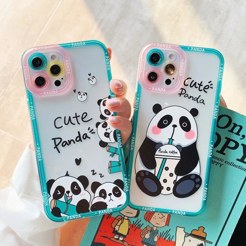 

sumkeymi Cute Panda Soft TPU Phone Case For iPhone 12 Pro Max 11 13 Pro XS X XR 7 8 Plus Shockproof Camera Protection Back Cover