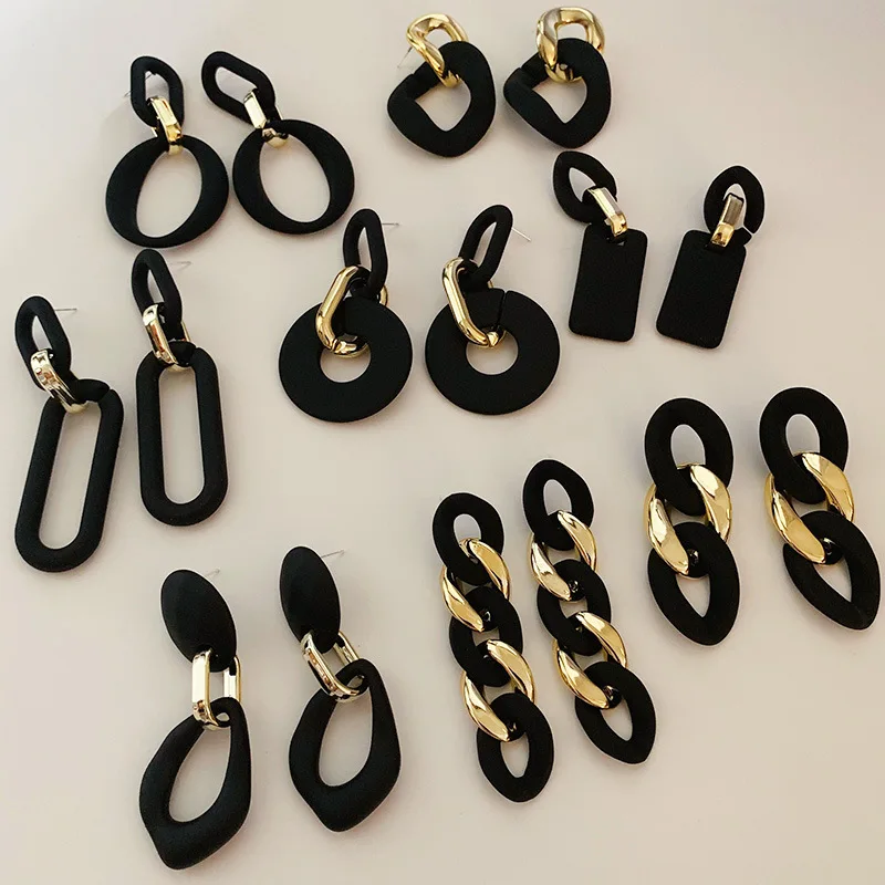 

ZAY S925 needle Fashion Jewelry Drop Earrings New Design Resin Golden Plating Matte Black Earrings For Women Lady Party Gifts