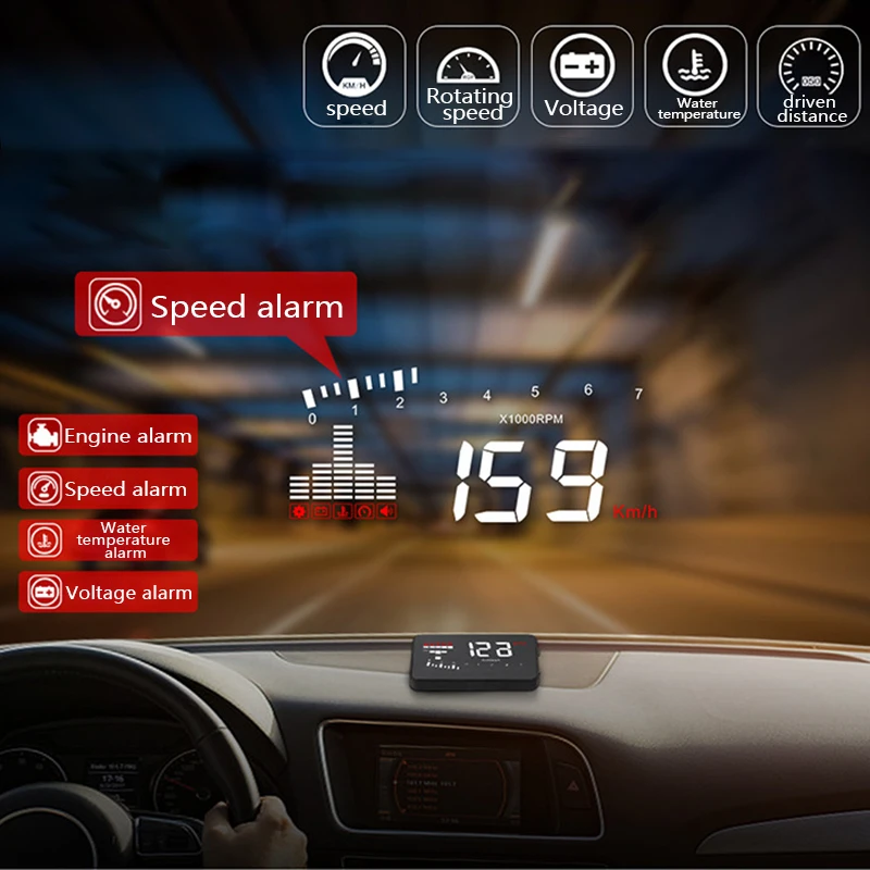 Проектор Автомобильный цифровой на лобовое стекло с дисплеем