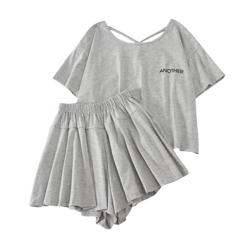 

Women Sets Letter Summer Short Sleeve Tops Skirts Two Pieces Chic Korean Fashion All-match New Student Streetwear Loose Harajuku