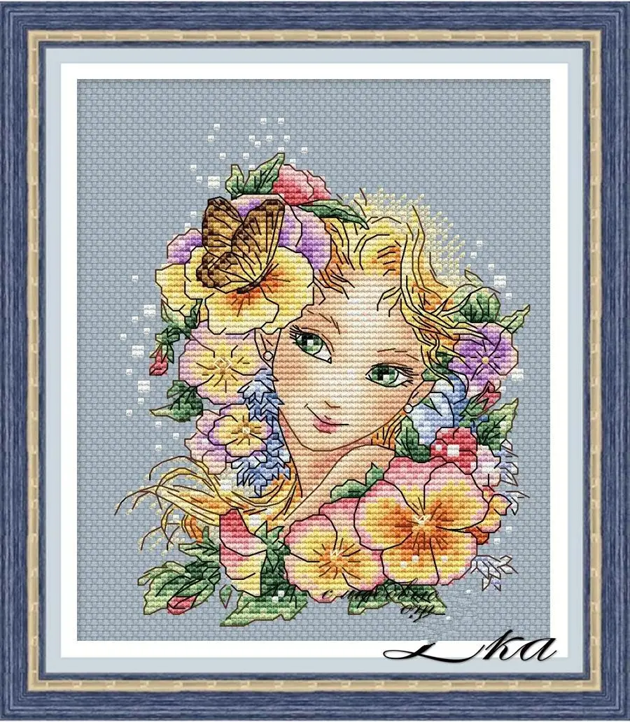 Летняя Цветочная девушка 23-26 небесно-голубая ткань Счетный крест наборы для