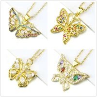 charm luxury 16 styles butterfly pendant chain necklaces for women girl gold plated copper zircon jewelry trendy party gifts