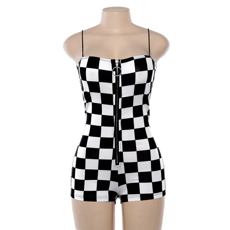 

2020 Autumn Women Sexy Backless Strapless Zipper Up Slim Female Club Party Playsuits Checkerboard Plaid Playsuits Women Bodysuit