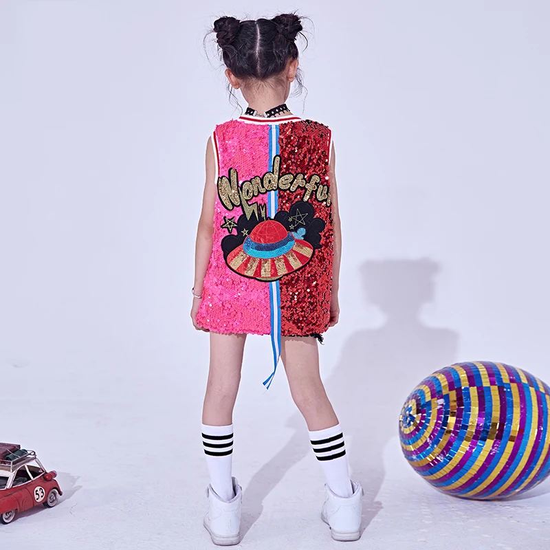 2020 танцевальные костюмы в стиле хип хоп детский жилет с блестками детское платье для сцены джаз Уличная