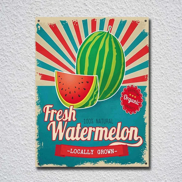 

Barnyard Designs Fresh Locally Grown Watermelon Retro Vintage Tin Sign Metal Sign Metal Poster Metal Decor Meta