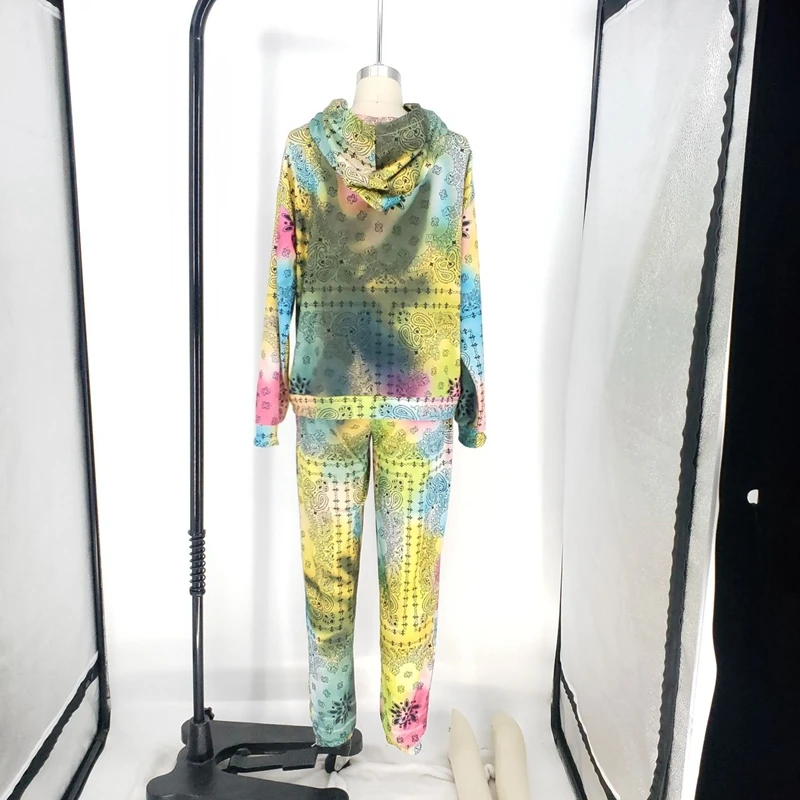 

ZOOEFFBB Sexy Festival Tie Dye Hoodies Two Piece Set Long Sleeve Top and Pants Fall Outfits Women Clothes Lounge Wear Tracksuit
