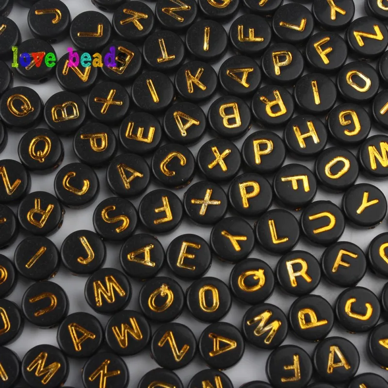 4x7mm Mixed Black&ampGold Letter Beads Round Acrylic for DIY Bracelet Jewellery Making 1.7mm Hole 100/200/500pcs | Украшения и